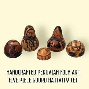 New Handcrafted Peruvian Folk Art 5 Piece‎ Gourd Nativity Christmas Holiday Set